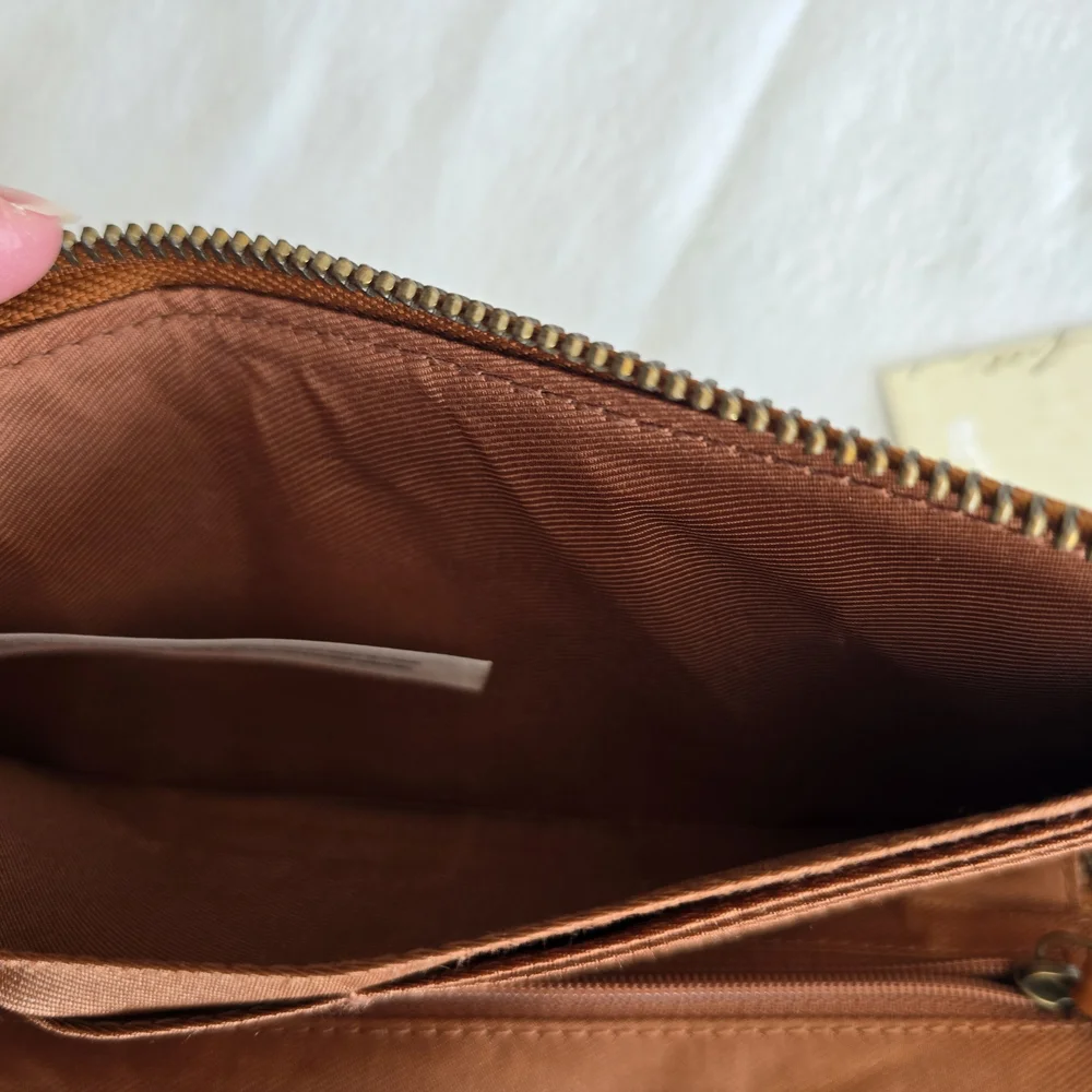 Free People Vegan Leather Zip Around Wallet Cognac Brown Wristlet NWT - Picture 12 of 13